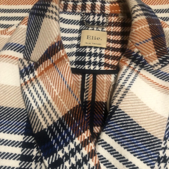 Elie Tahari Coat Cloverleaf Notch Lapel Jacket Spicy Sapphire Plaid Size 6 $70 - Picture 4 of 7